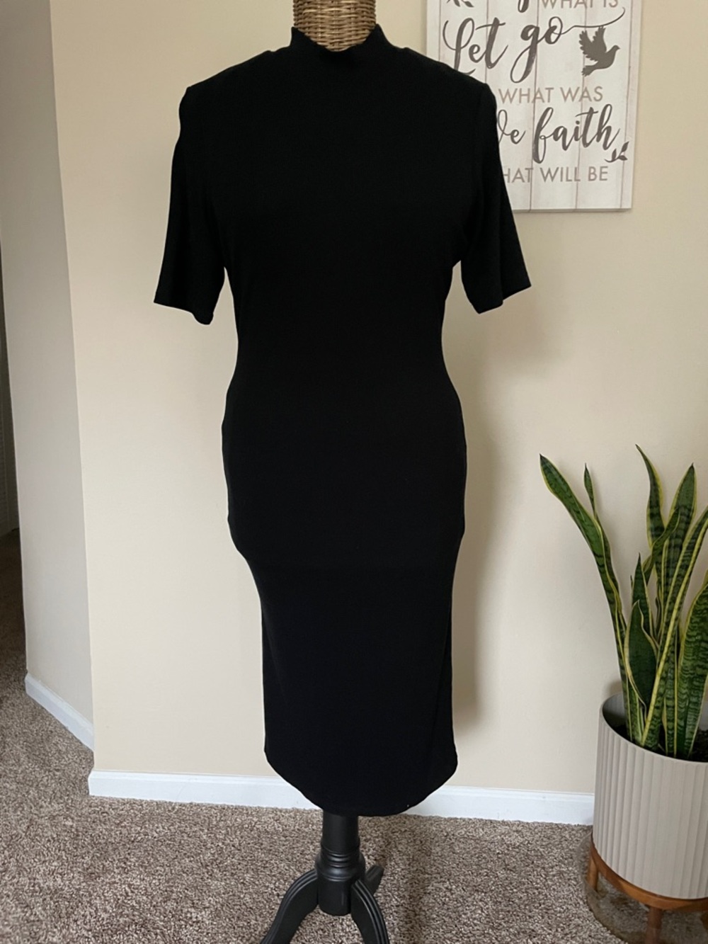Marine Layer Black Lexi Rib Mock Neck Midi Dress - Picture 3 of 7